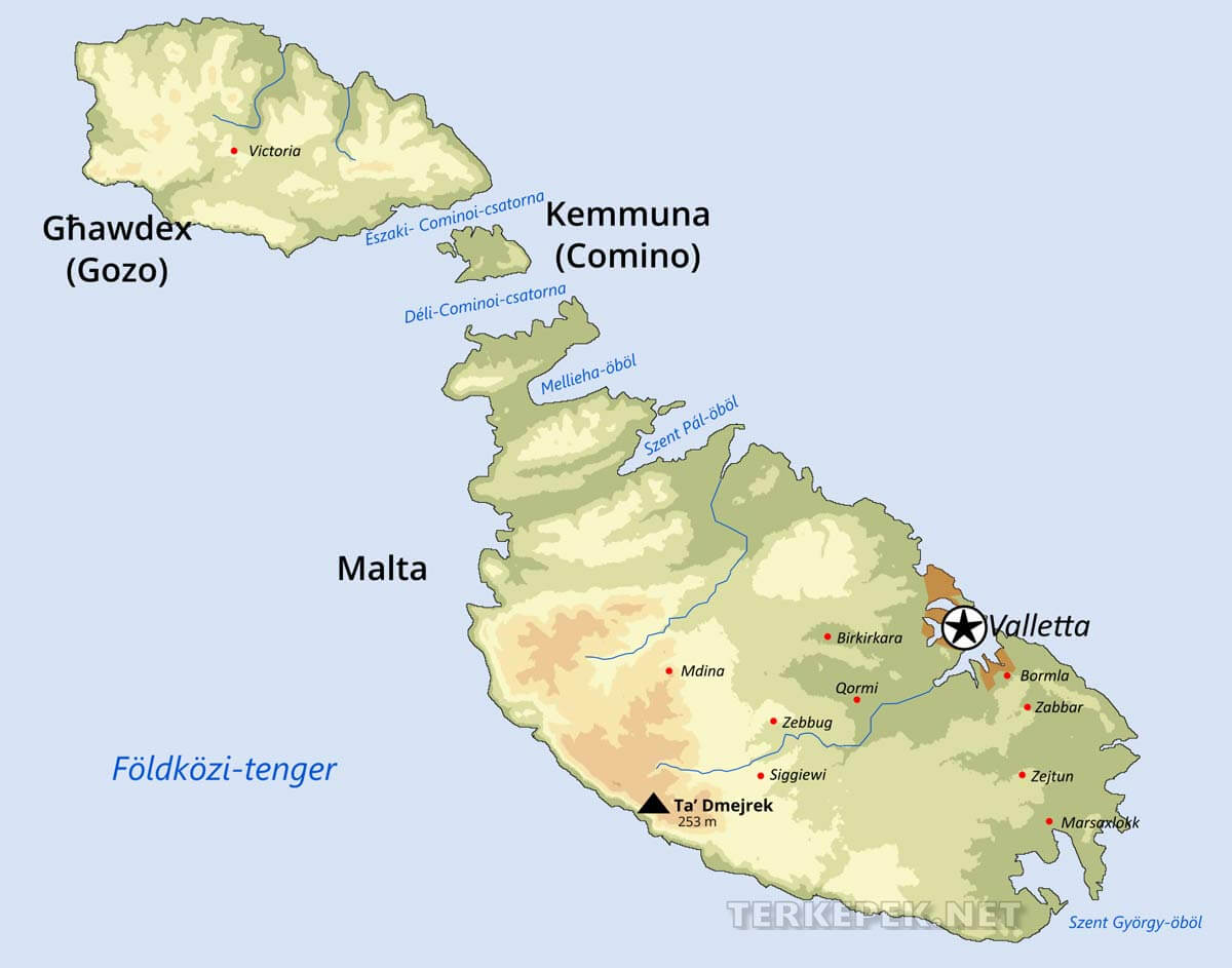 málta térkép Málta domborzati térképe málta térkép